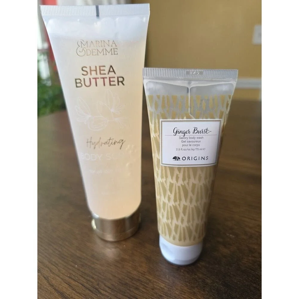 LOT OF 2 Origins Ginger Burst Savory Body Wash 2.5 oz & Marisa Odeme Shea Butter